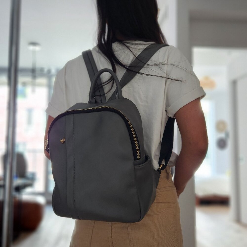Small Light Grey Pleather Backpack – Stylish & Functional Day Trip Bag
